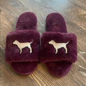 PINK Victoria's Secret Plush Dog Slippers - Dark Purple Size 9